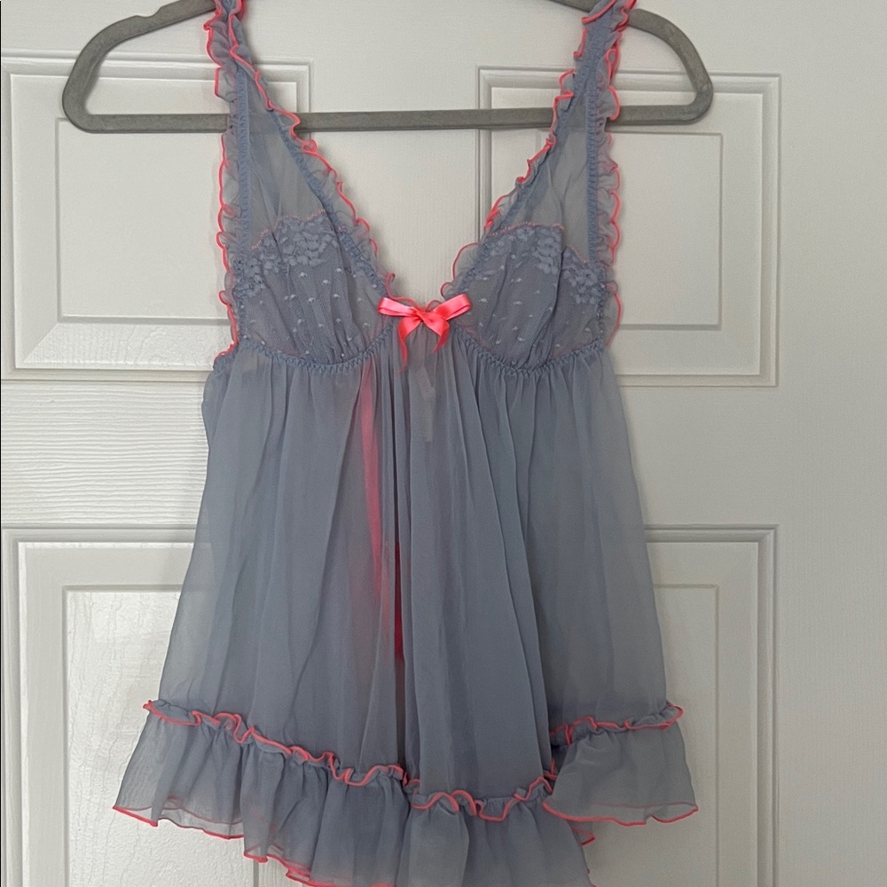Victoria's Secret Sheer Lavender Chemise with Pink Trim